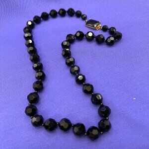 Mid-Century Castlecliff Black Faceted Glass Bead Necklace
